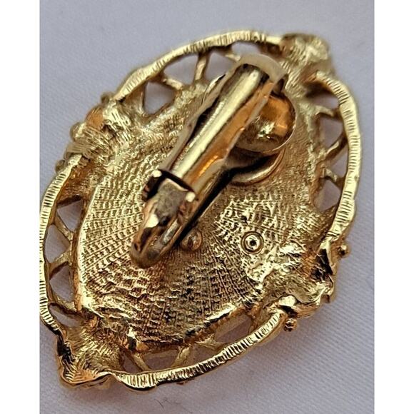 Clip-on Earrings Vintage Enamel Pink Rose Gold Tone Floral Victorian Earrings - Picture 7 of 9